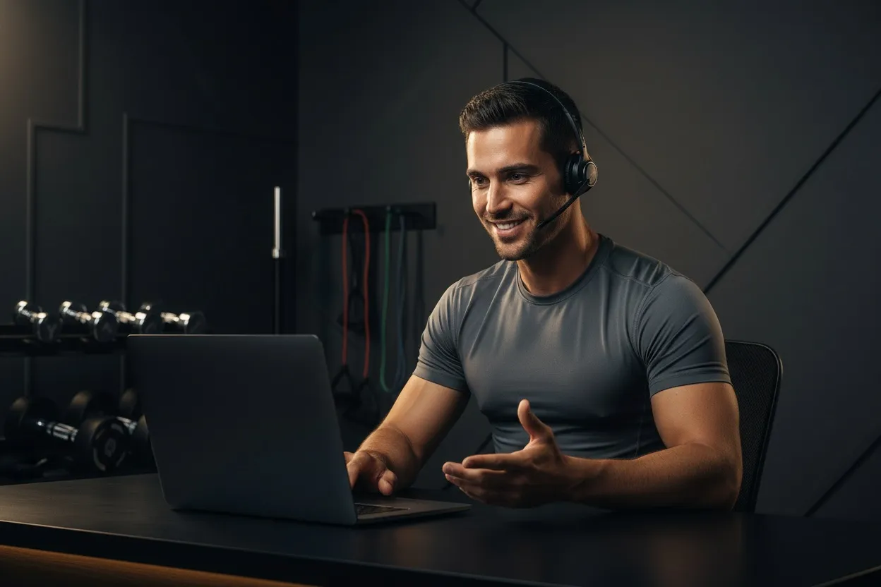 Elias geeft online coaching via een videogesprek